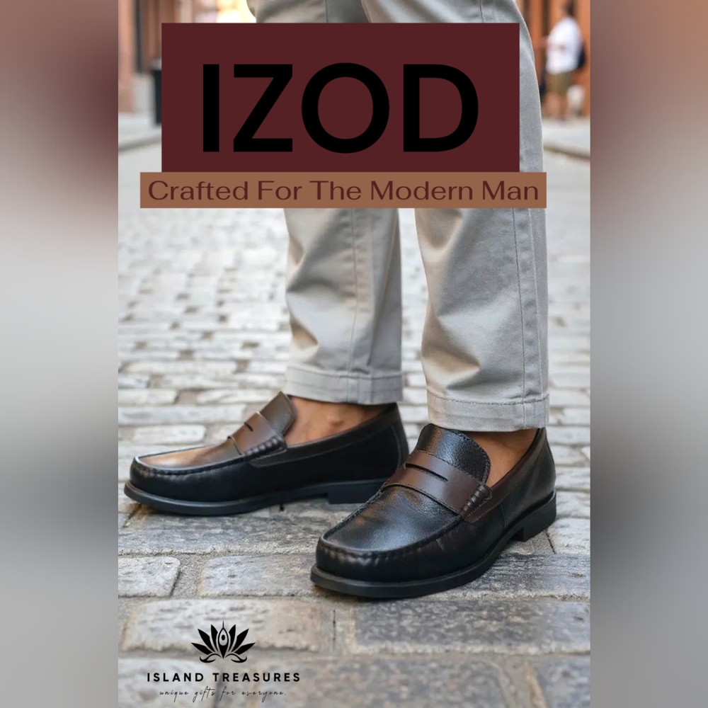 IZOD Edmund 2 Mens Loafers Sz 10M Black/Brown Memory Foam Soles Gel Technology